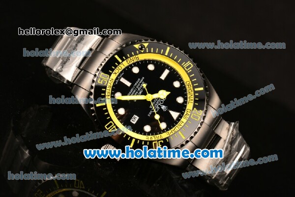 Rolex Sea-Dweller Deepsea Asia 2813 Automatic PVD Case/Strap with Black Dial and Yellow Diver Index - Click Image to Close